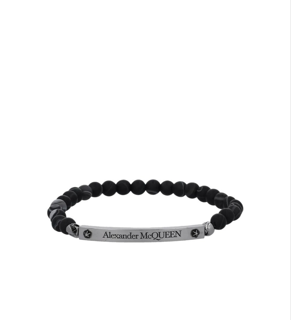 7398 - Alexander McQueen Skull & Bead Stretch Bracelet - New